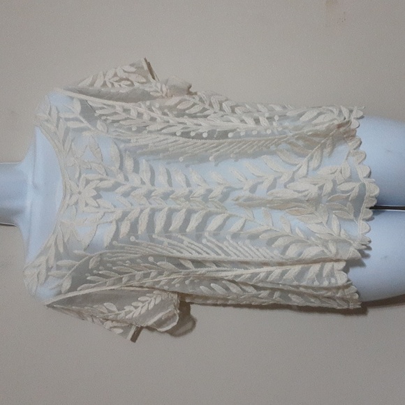 Elegant Cream Lace Top Sheer Women XL/TG Embroidered Beach Cover-up Y2k Fairy - Picture 5 of 5